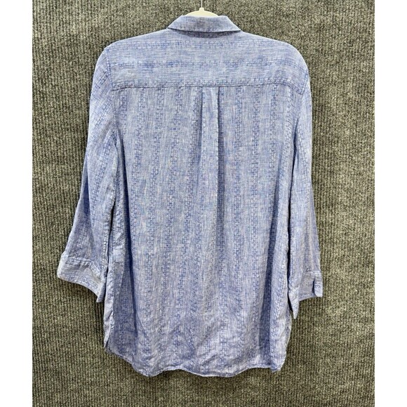 Chicos No Iron Linen Top Womens 2.5/Large Blue Button Front Tunic Half Sleeve - Picture 5 of 12